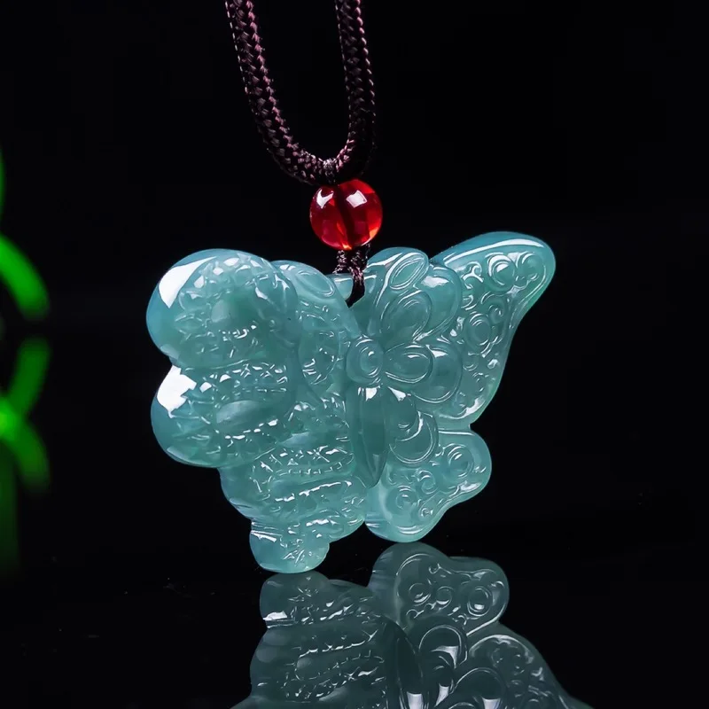 Natural Jadeite A-grade for men women, butterfly pendant, blue water ice type jewelry and jade item