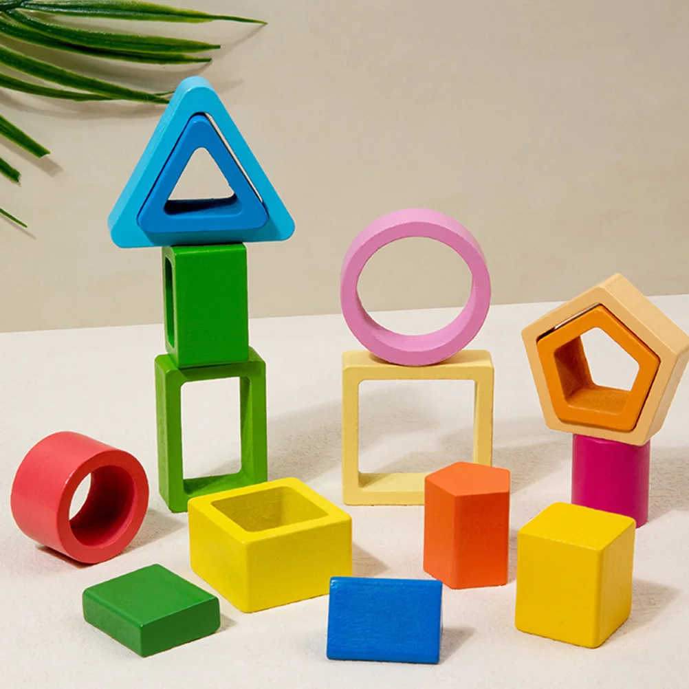 1 ensemble de Puzzle empilable de formes géométriques en bois, formes colorées préscolaires assorties, cognitif éducatif pour tout-petits
