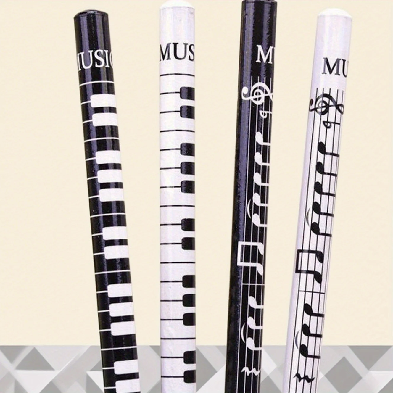 12 Stück Bleistift – Klavier, Musiknoten, runder Stifthalter, HB-Bleistift, Schreibwaren zum Schreiben, Zeichnen, Kunstwerk-Design – Detail 6