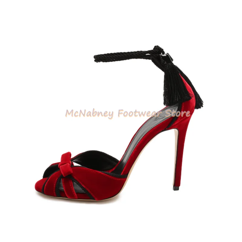 كلاريت المخملية فم السمكة مع أصابع مكشوفة الصنادل الخناجر القوس الديكور الصنادل الصيف المرأة الأحذية الفاخرة اليدوية