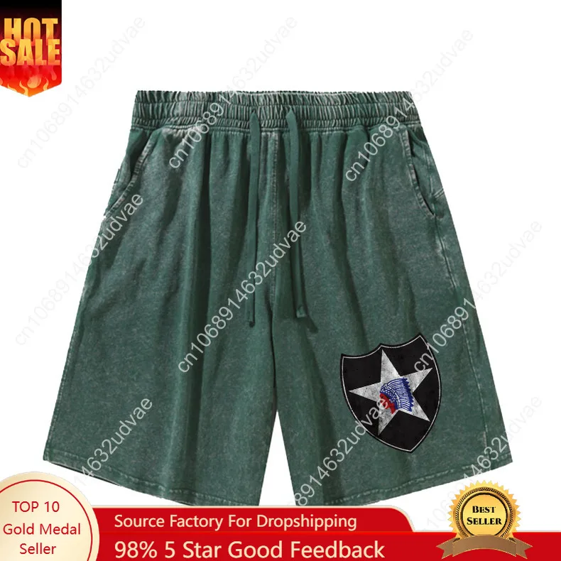 

2nd Infantry Division Shorts Man Woman Teenager Retro Short Pants Vintage Cotton Elastic Soft Beach Shorts Customized Pant
