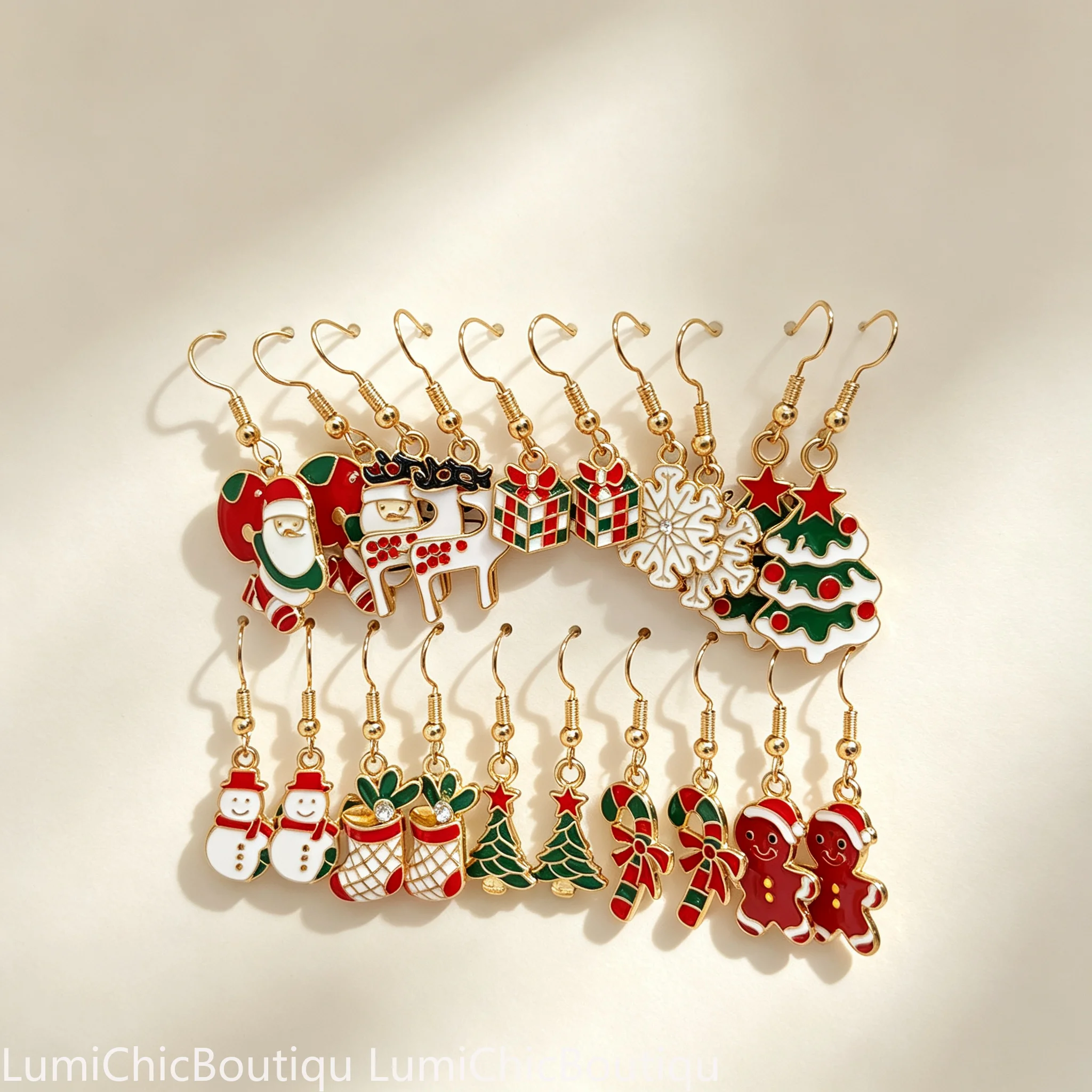 20Pcs Christmas Earring Set for Women, Cute Cartoon Elk Santa Christmas Tree Gingerbread Man Earrings, Holiday Jewelry Gift