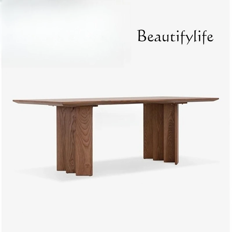 Wabi Sandy Wind Solid Wood Rectangle Dining Table Medieval Homestay Designer Restaurant Table Work Conference Table High-end Din