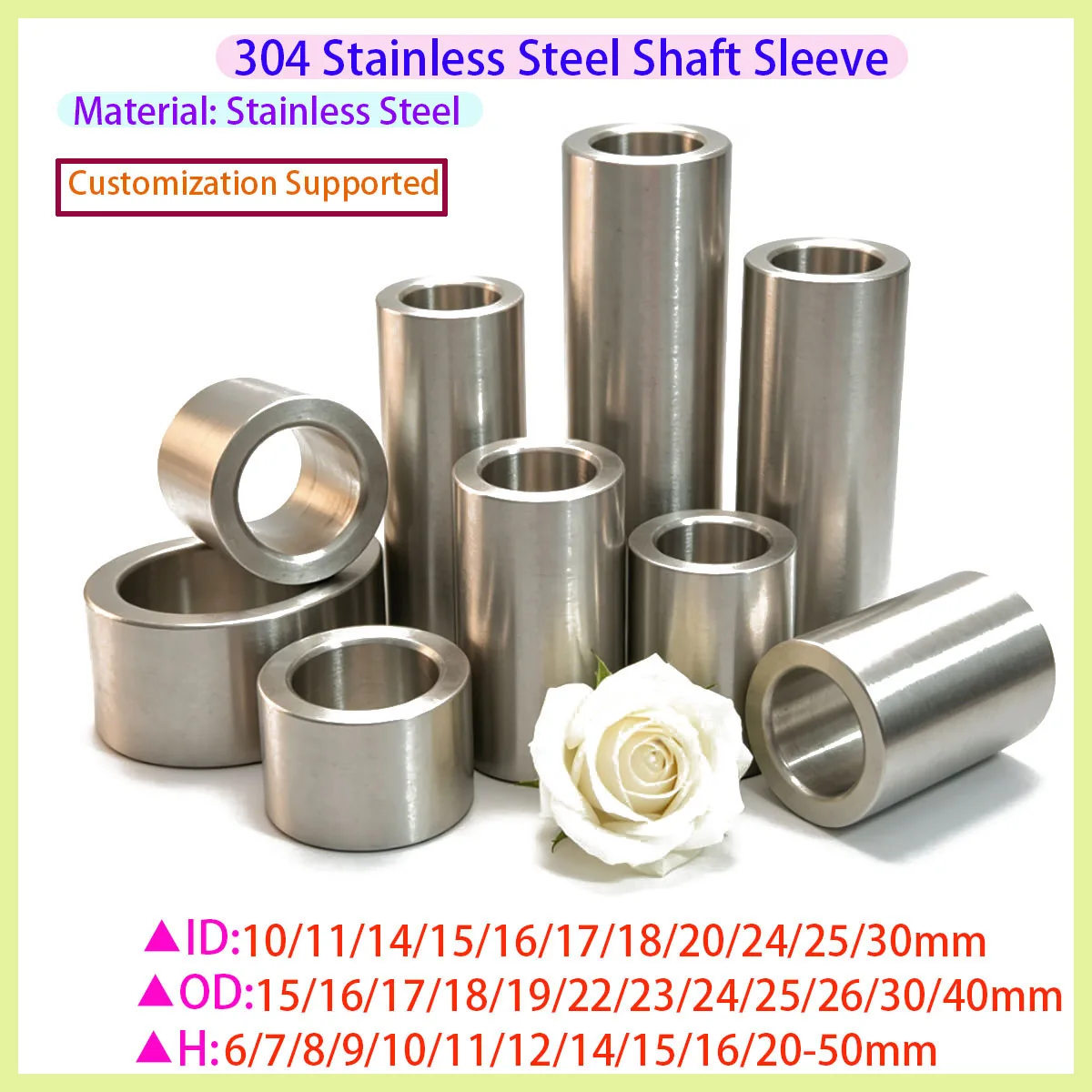 

304 Stainless Steel Liner Gasket, Non Threaded Circular Hollow Spacer M11 M13 M14, Outer Diameter 14-20mm, Length 1.5-60mm