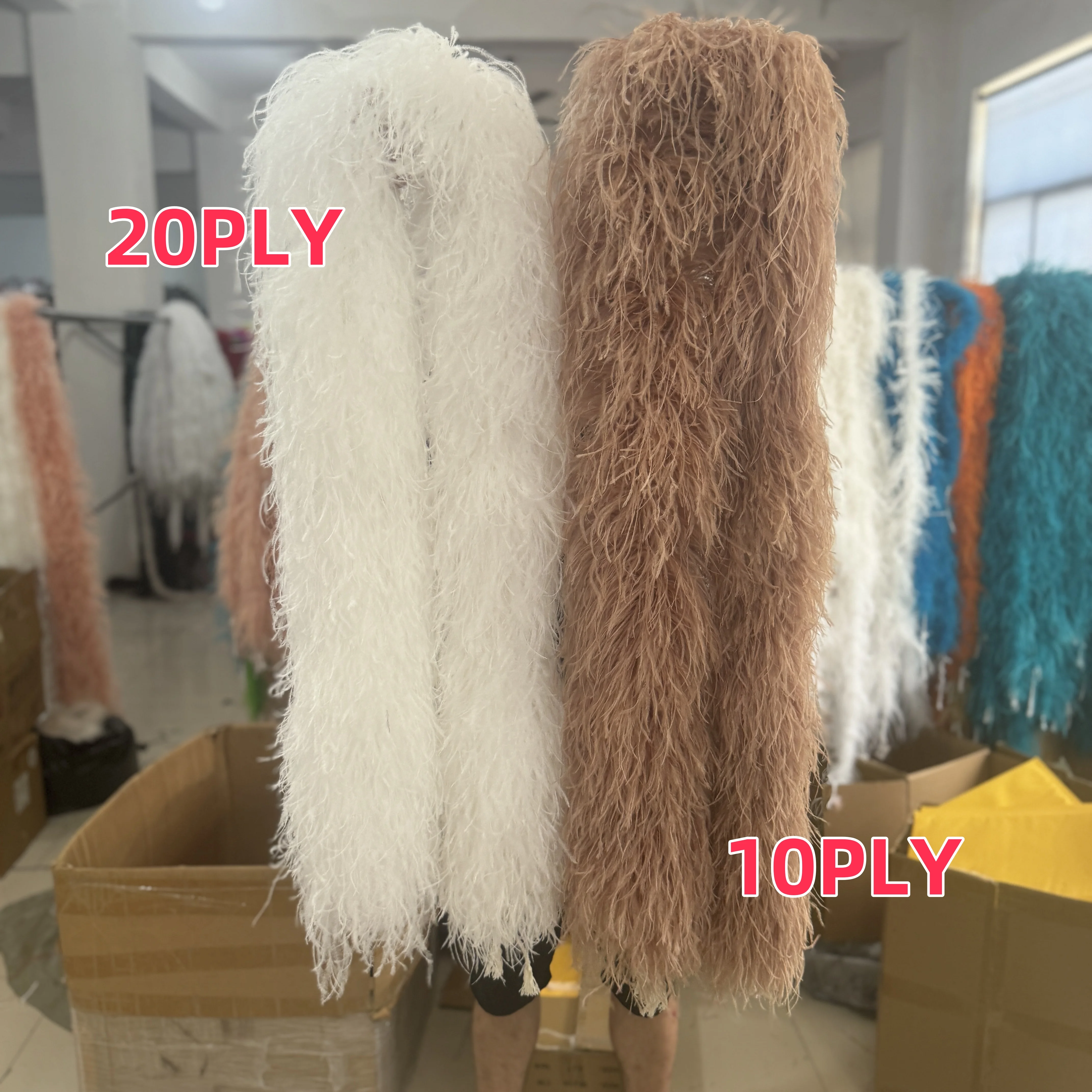 4 6 10 15 20PLY Boa Natural Ostrich feather Trim 2 Meters Trim for Costume Party Dress Sewing Accessory Decoration Scarf Dyed