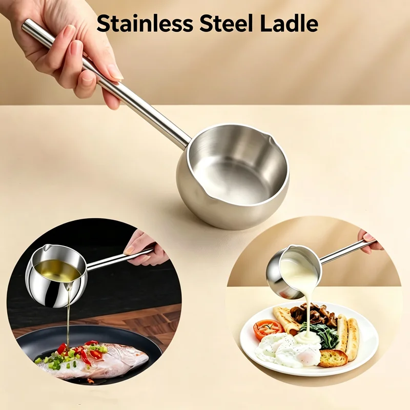 316 Stainless Steel Oil Pouring Spoon Special Hot Oil Pot Extended Handle Mini Oil Pouring Pot Oil Pouring Spoon ﻿