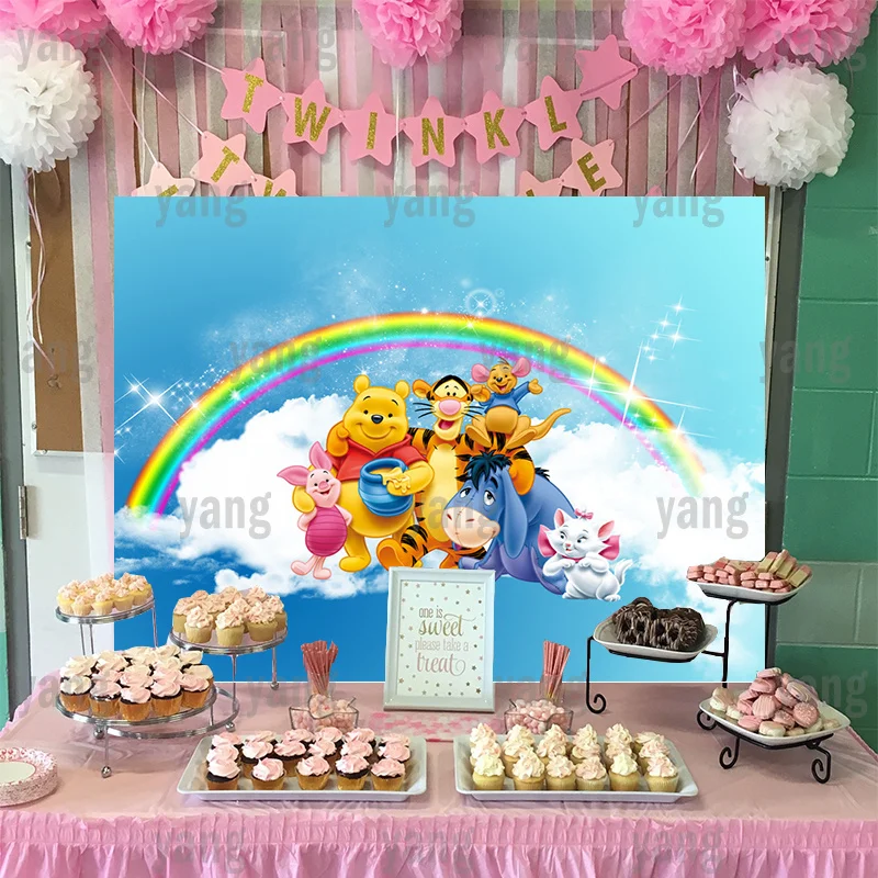 Custom Winnie Bear Tigger Piglet Rainbow Outdoor Backdrop Photo Wall Disney Boy Party Banner Baby Shower Background Birthday