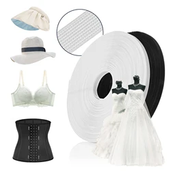 50 Yards 6-15mm Polyester Boning for Sewing,Sew-Through Plastic Sewing Corset Boning for Wedding Party Bridal Gowns Dress