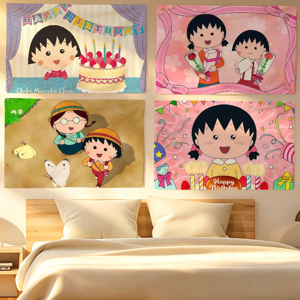 Comic Chibi M-Maruko-Chan Flag Tapestries For Classroom Dormitory Camping Picnic Party Cheering Home Indoor Outdoor Decor