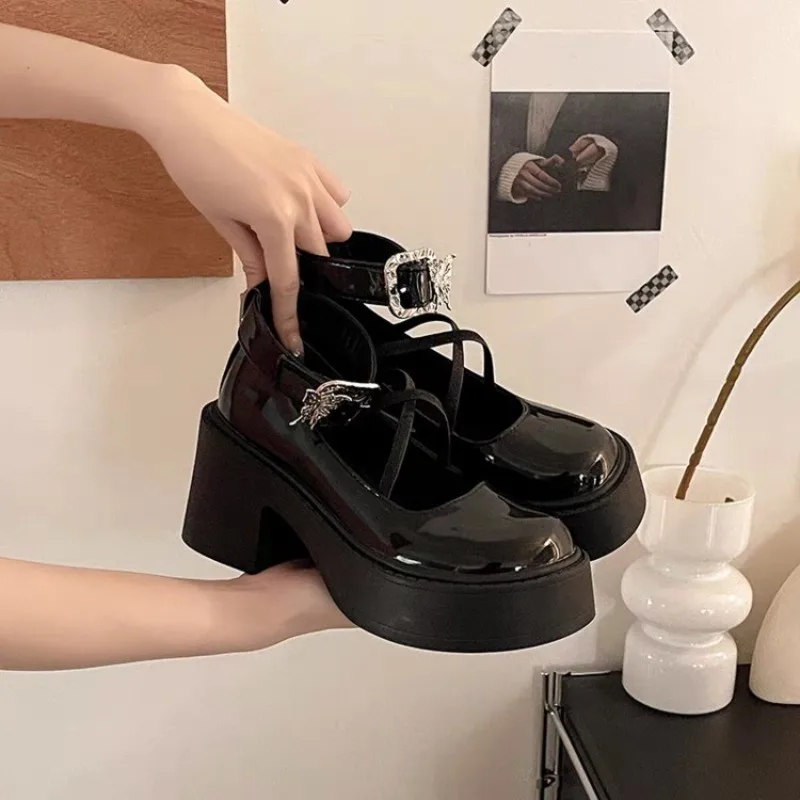 Women's Shoes 2024 Fashion Buckle Women's Pumps Autumn Mary Jane Round Toe Shallow Solid Dress Platform Chunky Heels Shoes