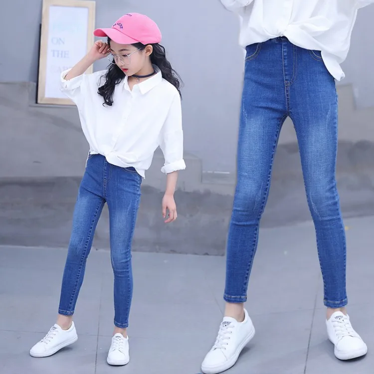 2023 spring summer Teenager Girls Jeans Children Fashion STRAIGHT Pencil Pants 5 6 7 8 9 10 11 12 13 14 Years Baby Trousers Kids