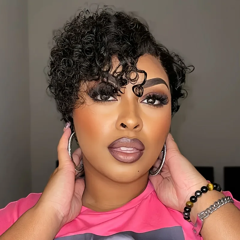 

Deep Wave Curly Wave Pixie Cut Wig for Women 13x1 T Part Lace Front Human Hair Wig for Women Pre-Plucked Jerry Curl Human Hair