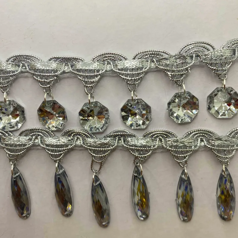 5 Yard 50mm Fringe Lace Acrylic Hang Drill Rhinestone Braided Ribbons Sewing Apparel Trims Accessories for Dance Skirt
