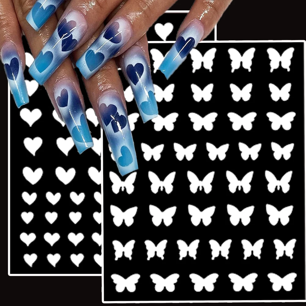 1pcs Airbrush Stencil For Nails Love Heart/Butterfly/Bear/Stars Airbrush Templates French Gradient Halo Dyeing  ManicureTemplate