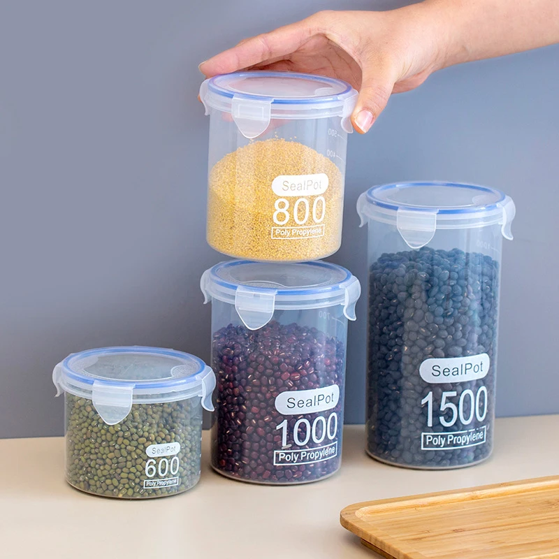 Large Capacity Food Sealed Jars Kitchen Moisture-proof Storage Container with Scale Transparent Grains Snacks Storage Cans