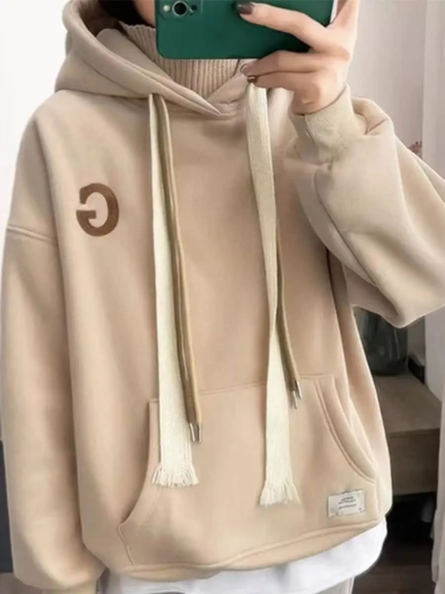 

Thickened Fleece Hoodie Women's Autumn Winter Large Size Design Loose Embroidery Casual Outerwear Super Oversized Sweatshirt