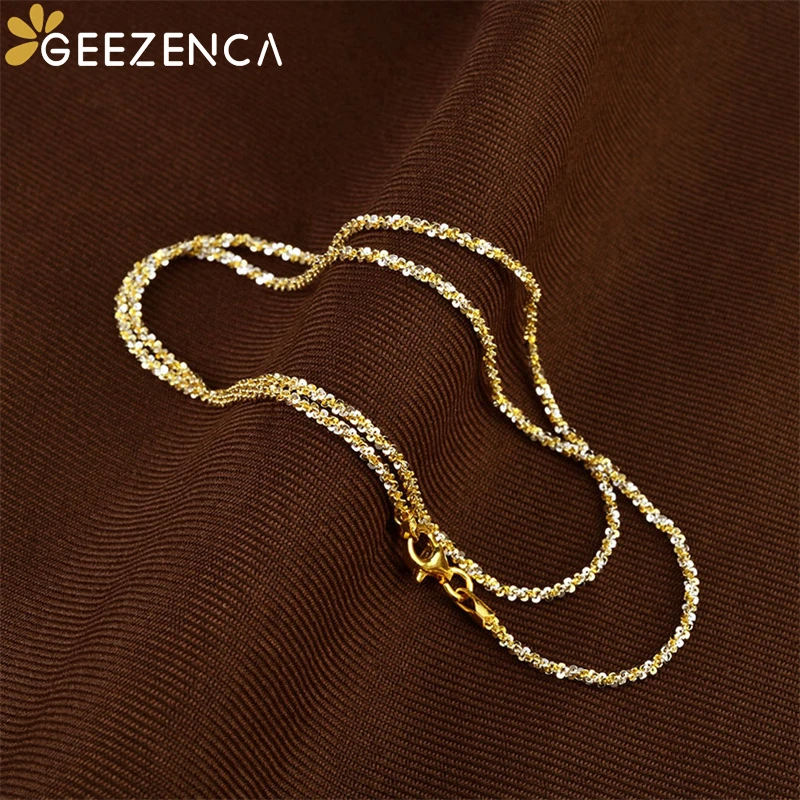 GEEZENCA Italian Craft 925 Silver Two Tone Plated Sparkling Chains Necklaces For Women Chic Luxury Fine Jewelry 2024 New Gift