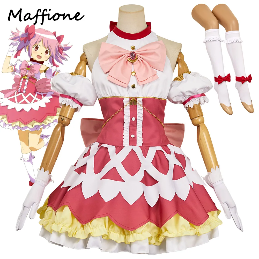 

Kaname Madoka Anime Magi of Puella Cosplay Dress Costume Socks Bow Ties Set Women Adult Halloween Carnival Suit Disguise Outfit