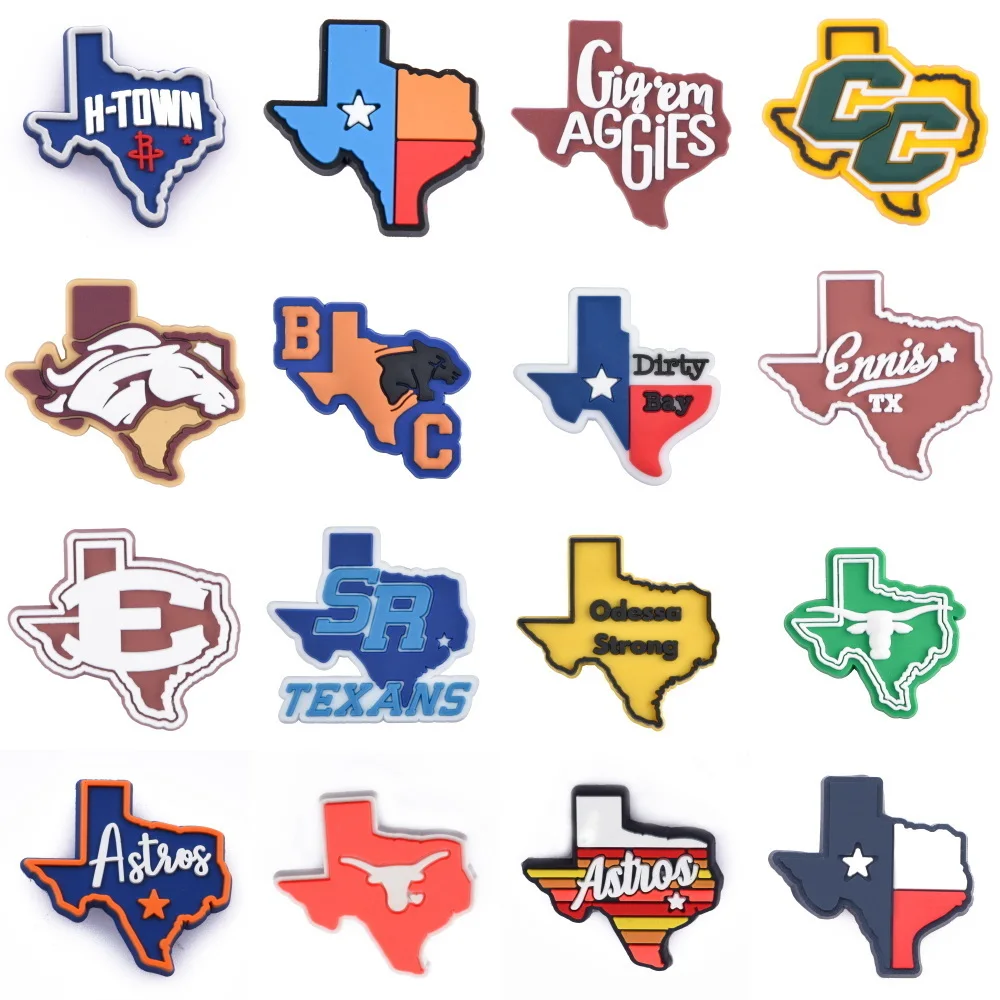 

1pcs 2025 New Texas Shoe Charms Cartoon Country Flags Shoe Decoration PVC Wristband Sandals Clog Accessories Party Favor