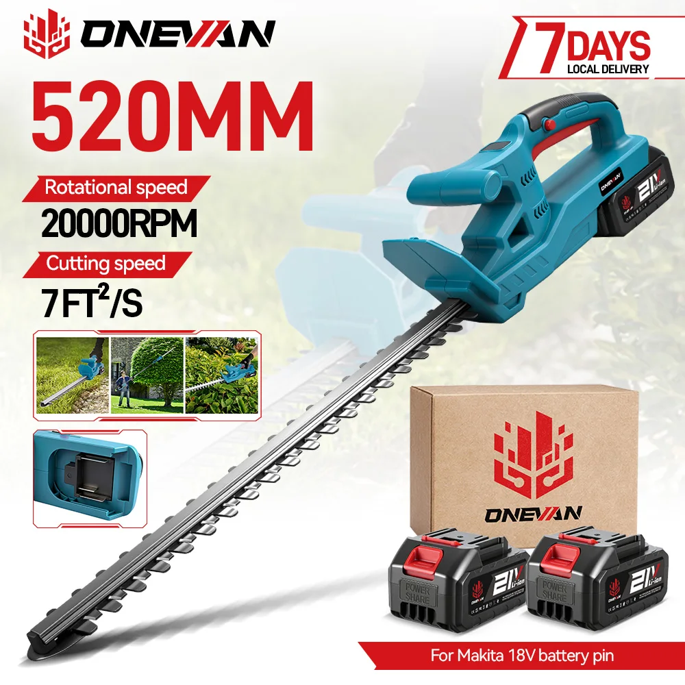 ONEVAN 20-Zoll Elektrische Heckenschere 20000 U/min Kabellose Garten- und Hof-Handschneidemaschine für Makita-Akkus