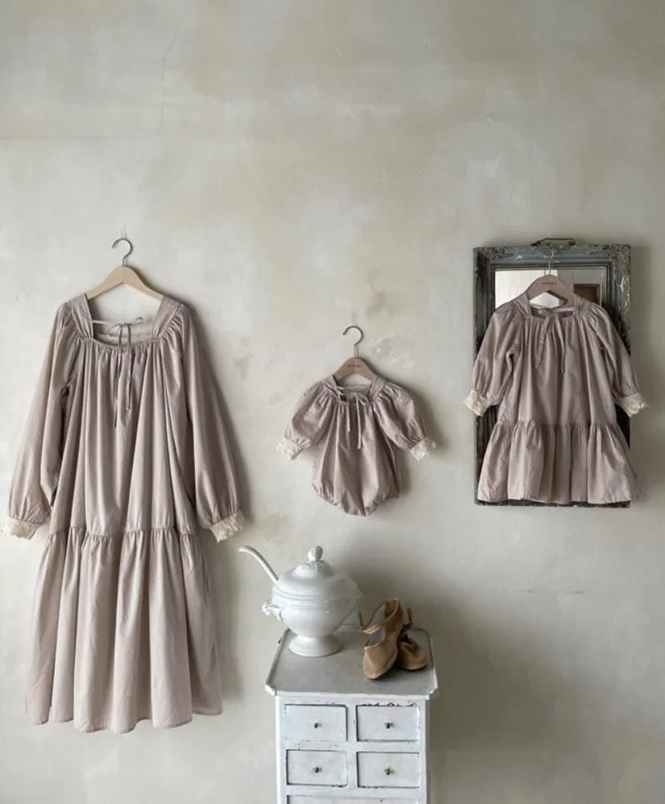 Sisters Clothes Set Spring Autumn Toddler Long Sleeve Baby Cotton Dress Newborn Solid Girl Suit Baby Girl Cute One-piece
