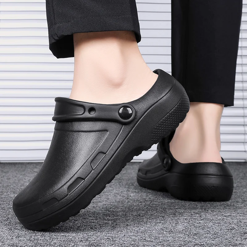 STRONGSHEN Men Chef Shoes Waterproof Kitchen Shoes Men Injection EVA Work Shoes Nurse Shoes Non-slip Outsole Garden Clogs Sandal