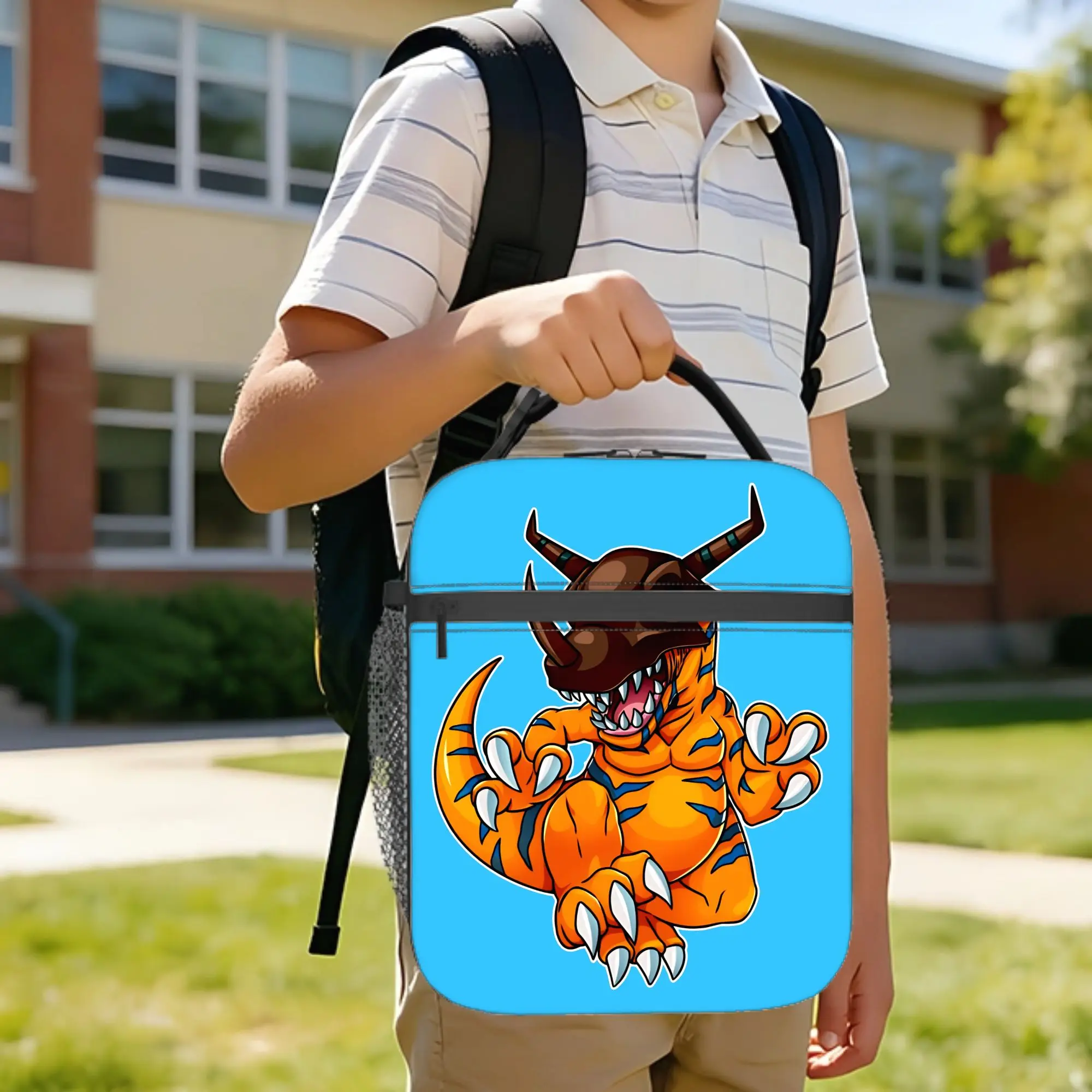 Digimon Greymon Insulated Lunch Bag Cooler Bag Reusable,Meal Container  Portable Tote Lunch Box Men Women College  Outdoor
