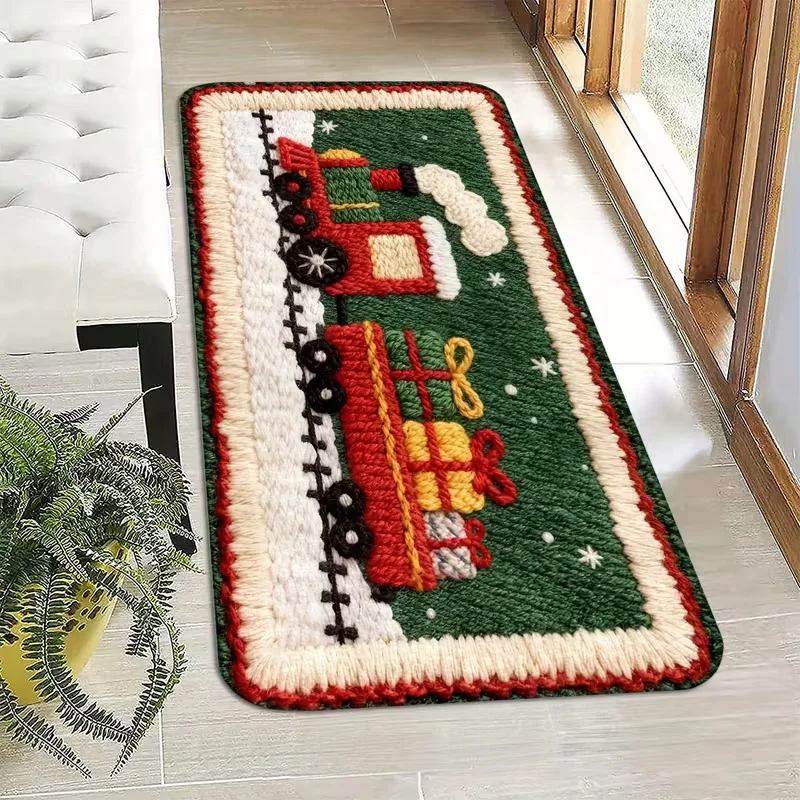 2D Faux Embossed Santa Claus Runner Rug Non Slip Soft Long Mat Star Xmas Hallway Kitchen Bedroom Holiday Decor Rug