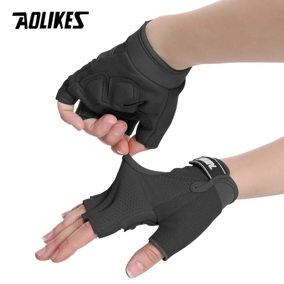 AOLIKES 1 Pair Fingerless Workout Gloves Men and Women Weight Lifting Gloves Support For Gym Training Full Palm Protection