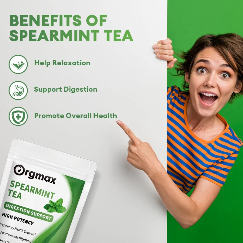 Premium Spearmint Leaves - Refreshing & Minty, Keep Focus, Boost Brain, Immune System Health- Sugar Free & Caffeine Free