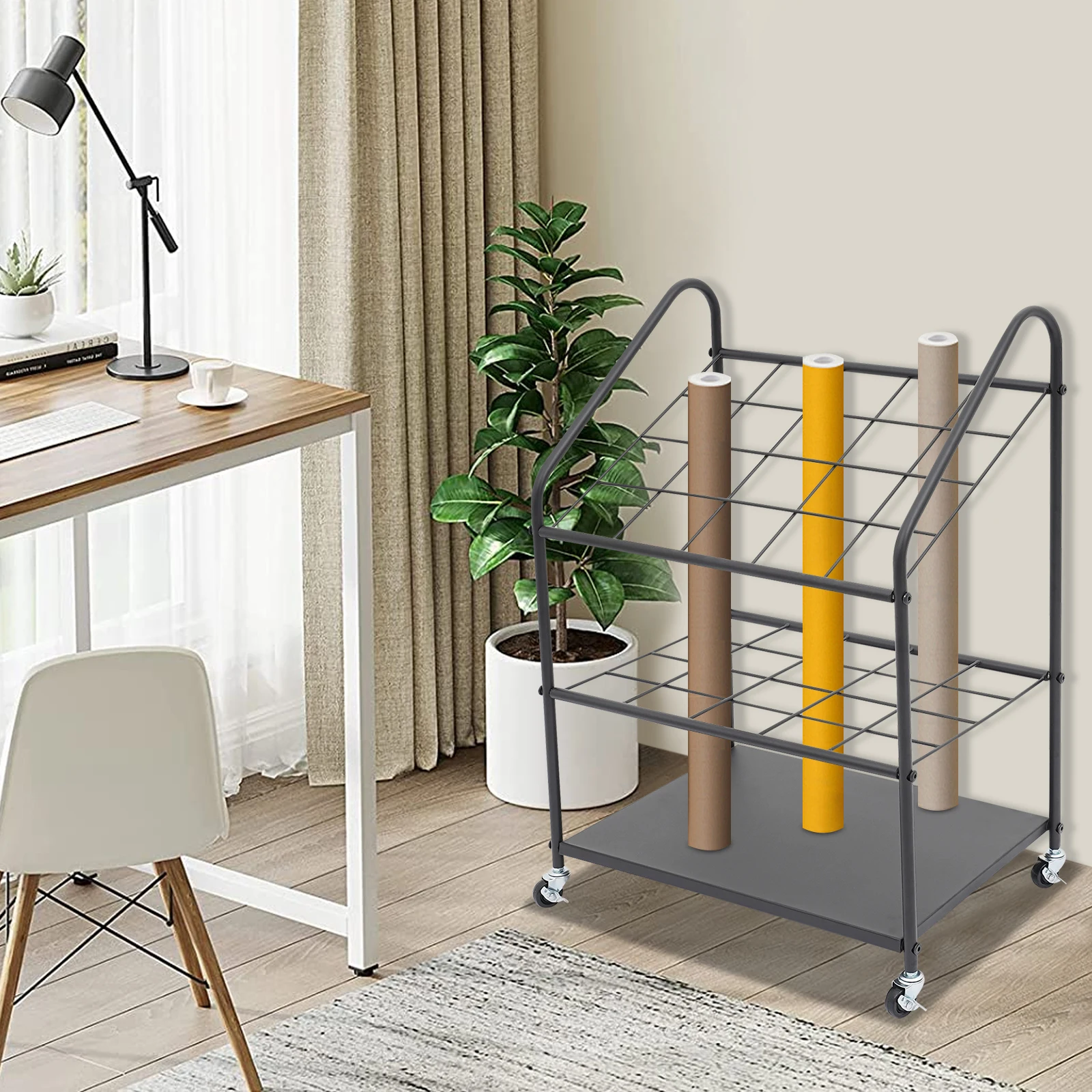 

Стеллаж для хранения Blueprint с 20 отделениями и колесами, органайзер на колесиках, вместимость 50 фунтов для больших документов