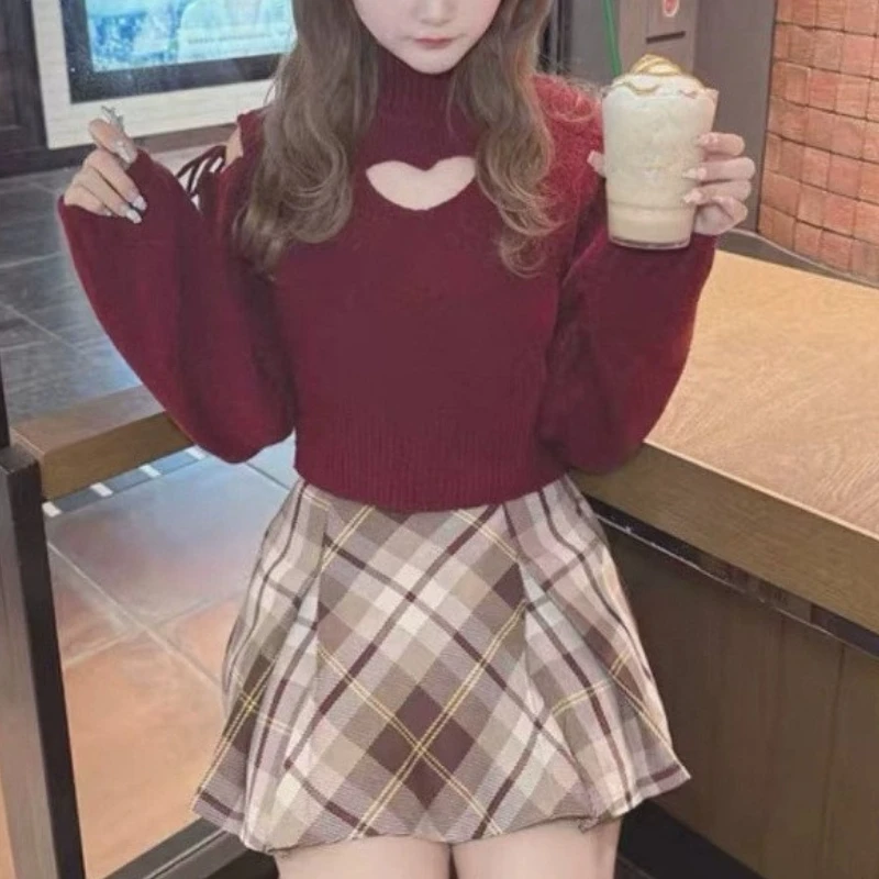 Bow Long Sleeve Ropa Mujer Hollow Love Heart Woman 2026 Winter clothes Japan Knit Pulls Femmes Casual Loose Warm Sweater Pull