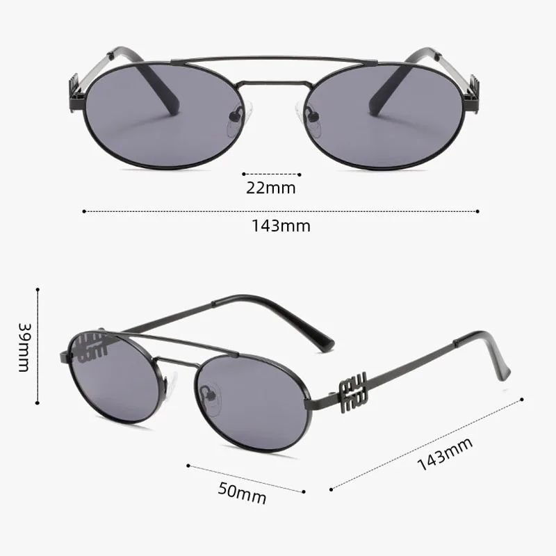 XH إطار بيضاوي مزدوج الجسر UV400 نظارات شمسية عصرية معدنية للحماية من الأشعة فوق البنفسجية وجه بيضاوي مستدير على شكل عين القطة للجنسين #5