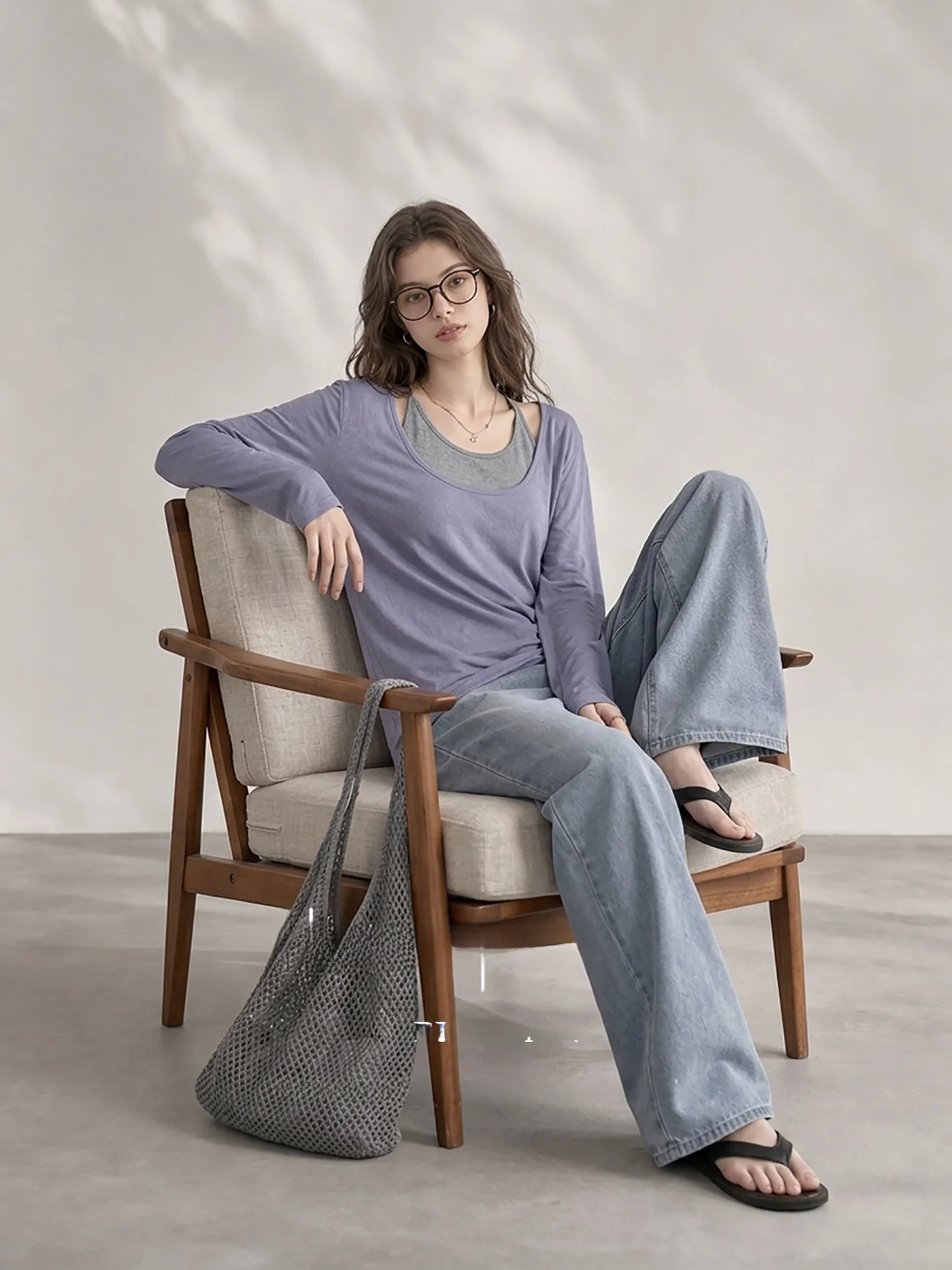 HUAAPPUW Silk Blend Long Sleeve Cover up Set Women's Office Wear Spring Autumn Lightweight U Neck T-Shirt Casual Fashion
