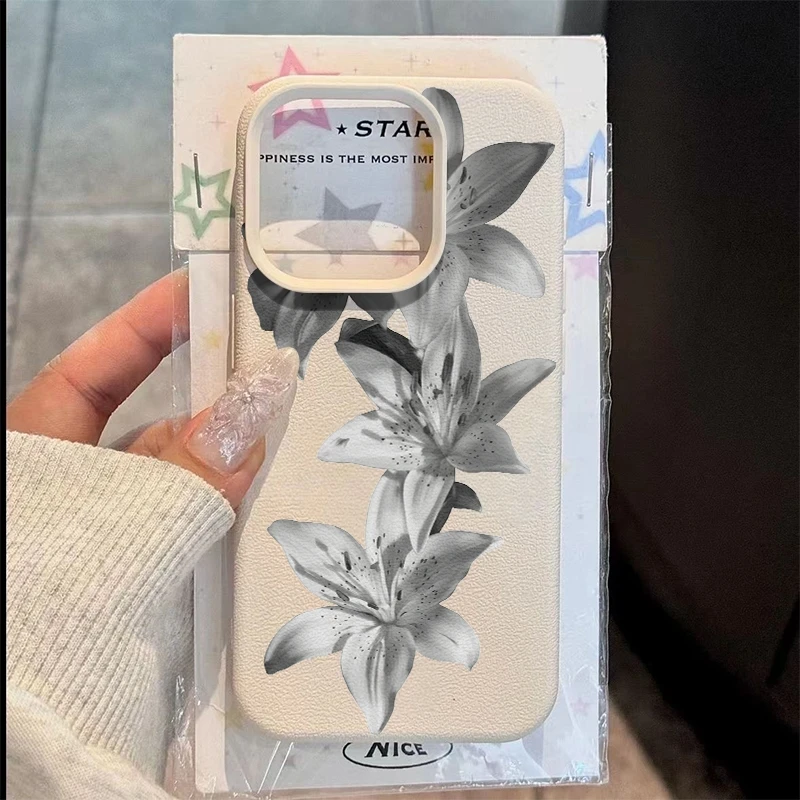 

Phone Case White Lily Pattern For Samsung Galaxy S25 S24 Ultra 5G S23 FE S22 S21 Plus A26 A25 A24 A36 A56 A16 Silicone TPU Cover