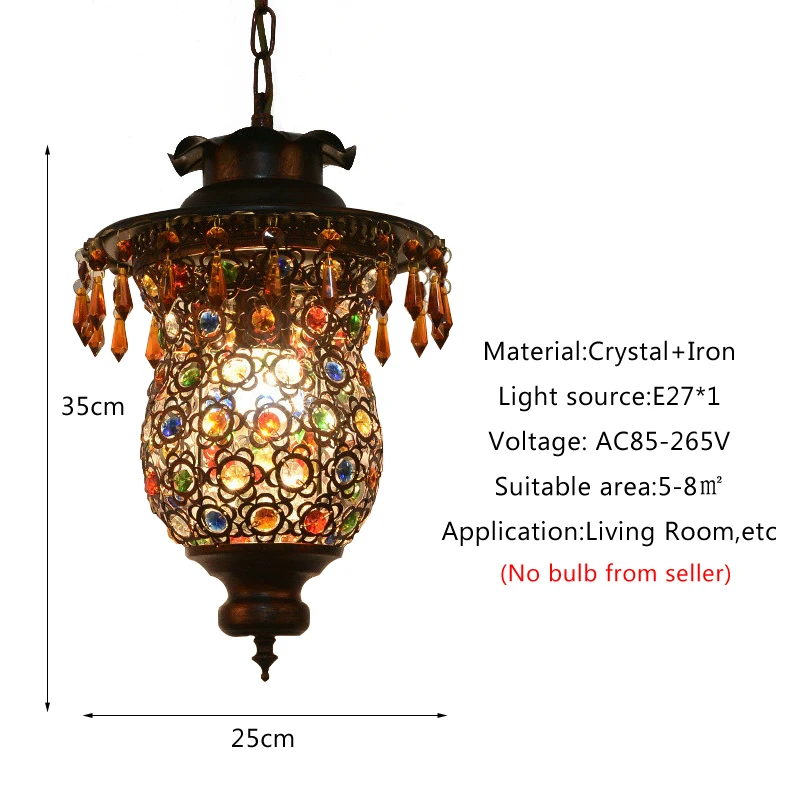 Bohemian Antique Iron Restaurant Droplight Color Crystal Lamp Creative American Coffee Shop Bar Bedroom Kitchen Chandelier