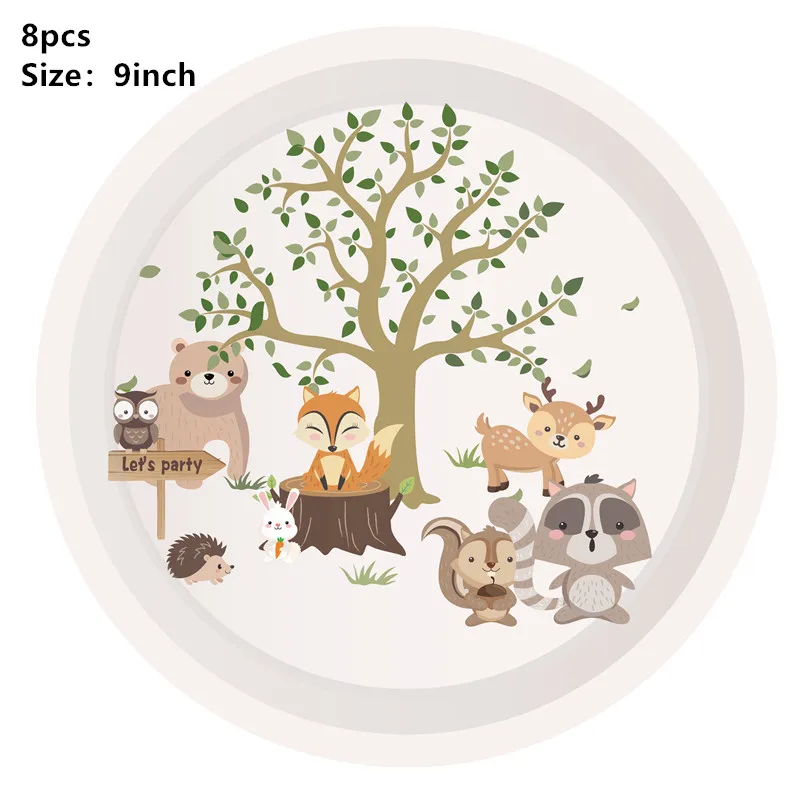 Waldtier-Einweggeschirr, wilder Waldbär, Fuchs, Teller, Tasse, Serviette, Dschungel, Safari, alles Gute zum Geburtstag, Party-Dekoration, Kind, Junge, Mädchen – Detail 3