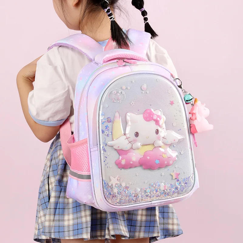 Mochila escolar de protección de columna vertebral para niños, Bolsa Escolar de dibujos animados de Hello Kitty, unicornio, sirena, Linda impresión, gran capacidad, nueva