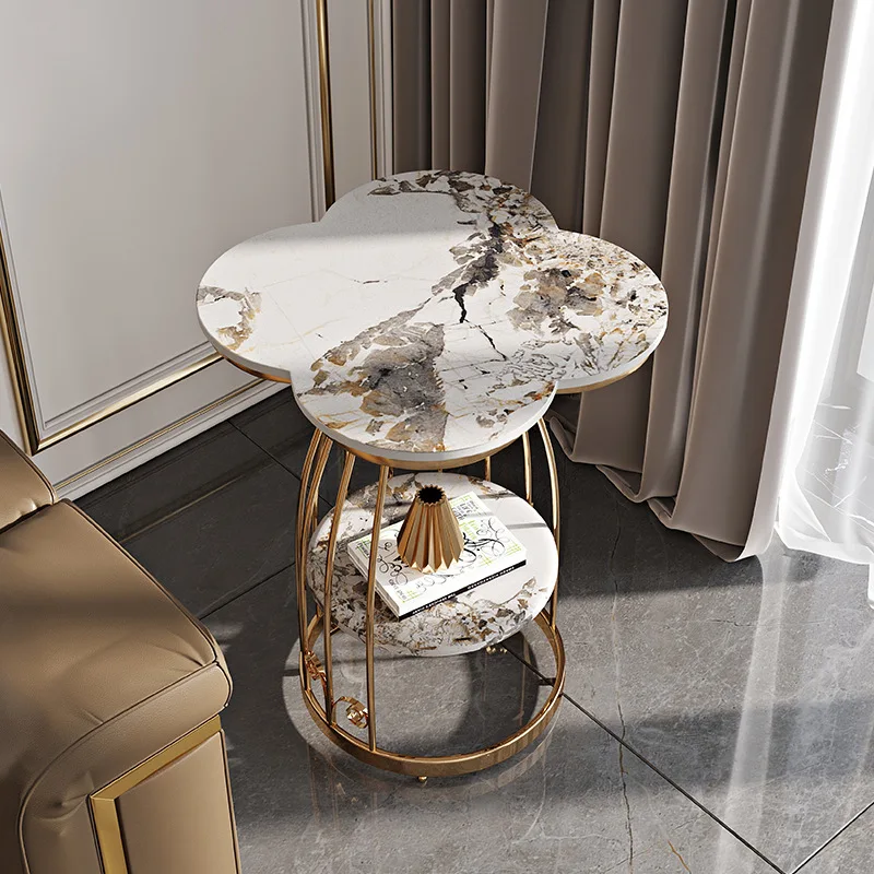 Light luxury rock slab edge few stainless steel side cabinet sofa small coffee table living room balcony lucky corner few