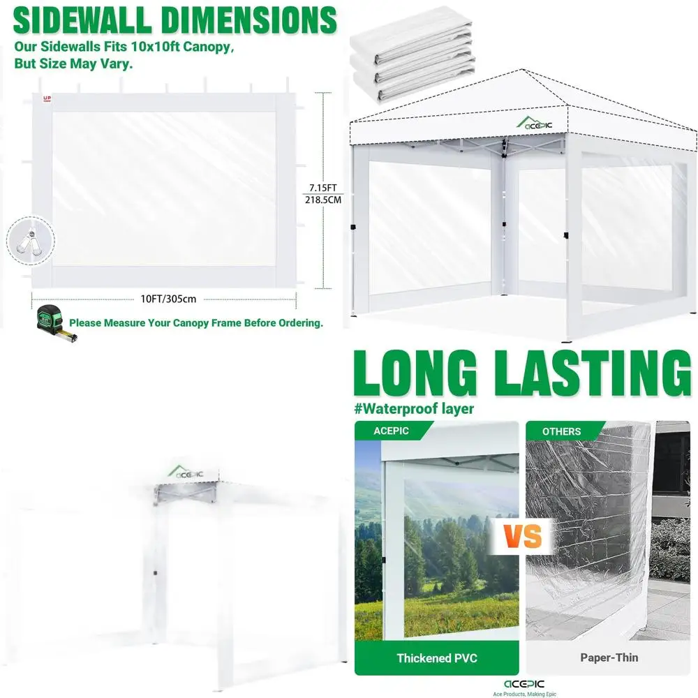 

Боковые стенки для палатки 10x10 из прозрачного ПВХ, 8 мил, с молнией, белые (3 шт., каркас и верх не входят в комплект), 3 шт.