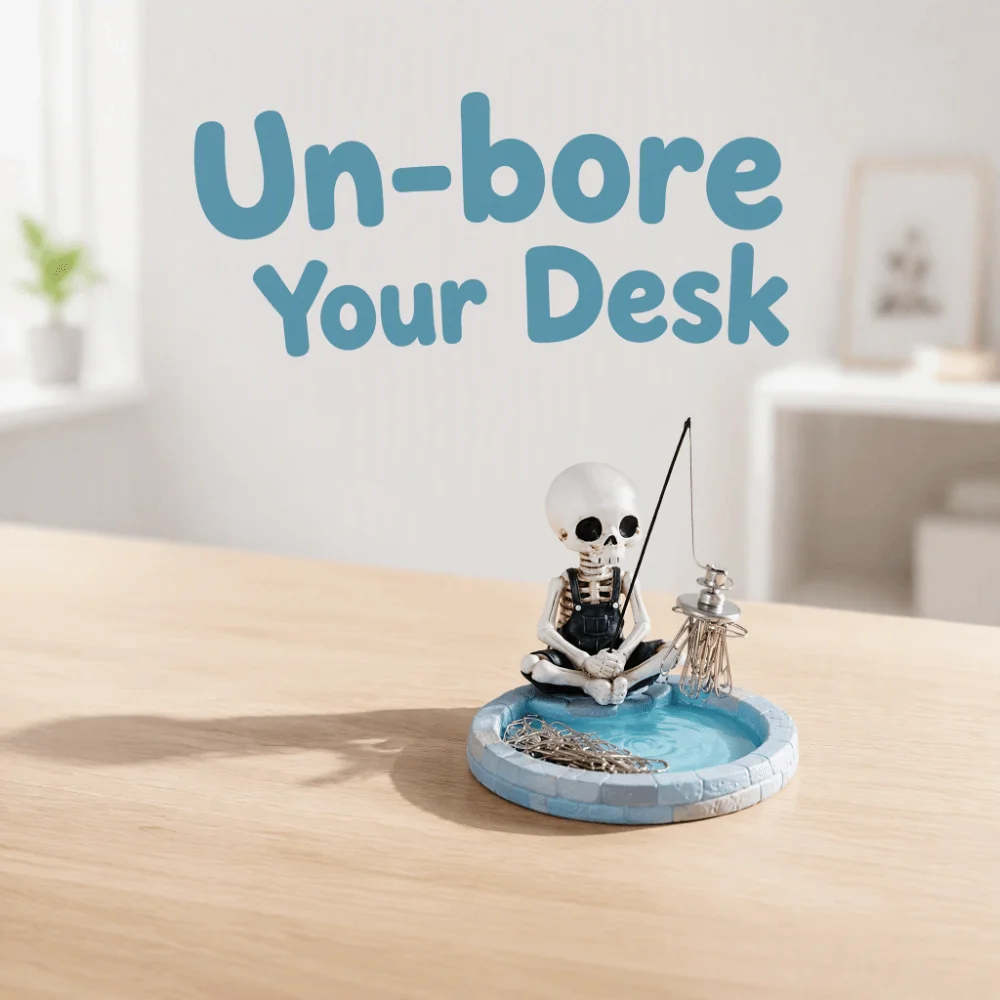 Magnetic Skeleton Fishing Paper Clip Holder Pool-shaped base Creative Design Fishing Ornament Fishing Skeleton Mini Size