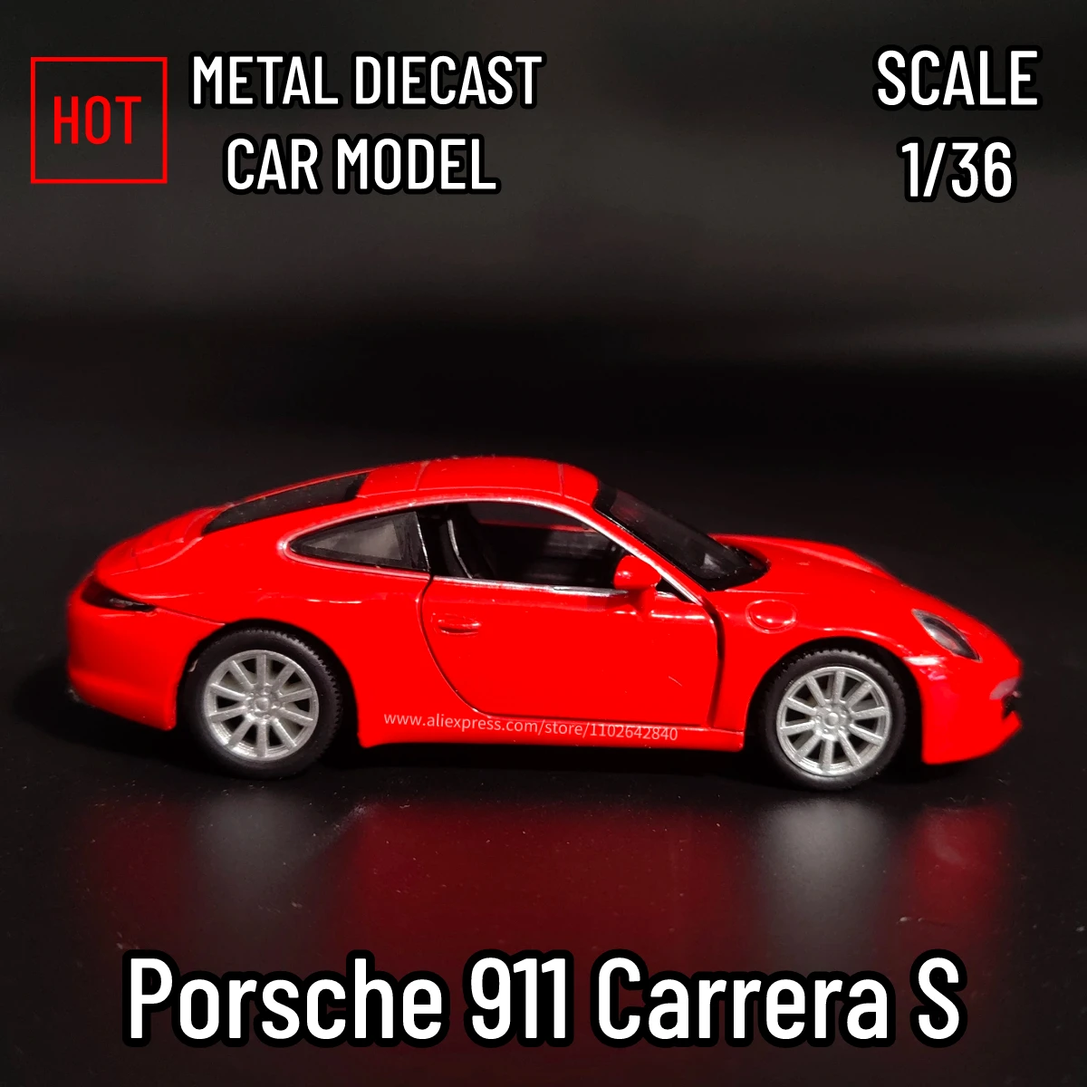 1:36 Car Model Porsche 911 Carrera S Scale Metal Diecast Replica Home Office Miniature Art Vehicle Hobby Decoration Kid Boy Toy