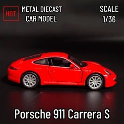 Sche 911 carrera Scaleメタルダイキャストレプリカカーモデル、家庭用およびオフィスミニチュアアート車、ホビーデコレーション、子供のおもちゃ、1:36