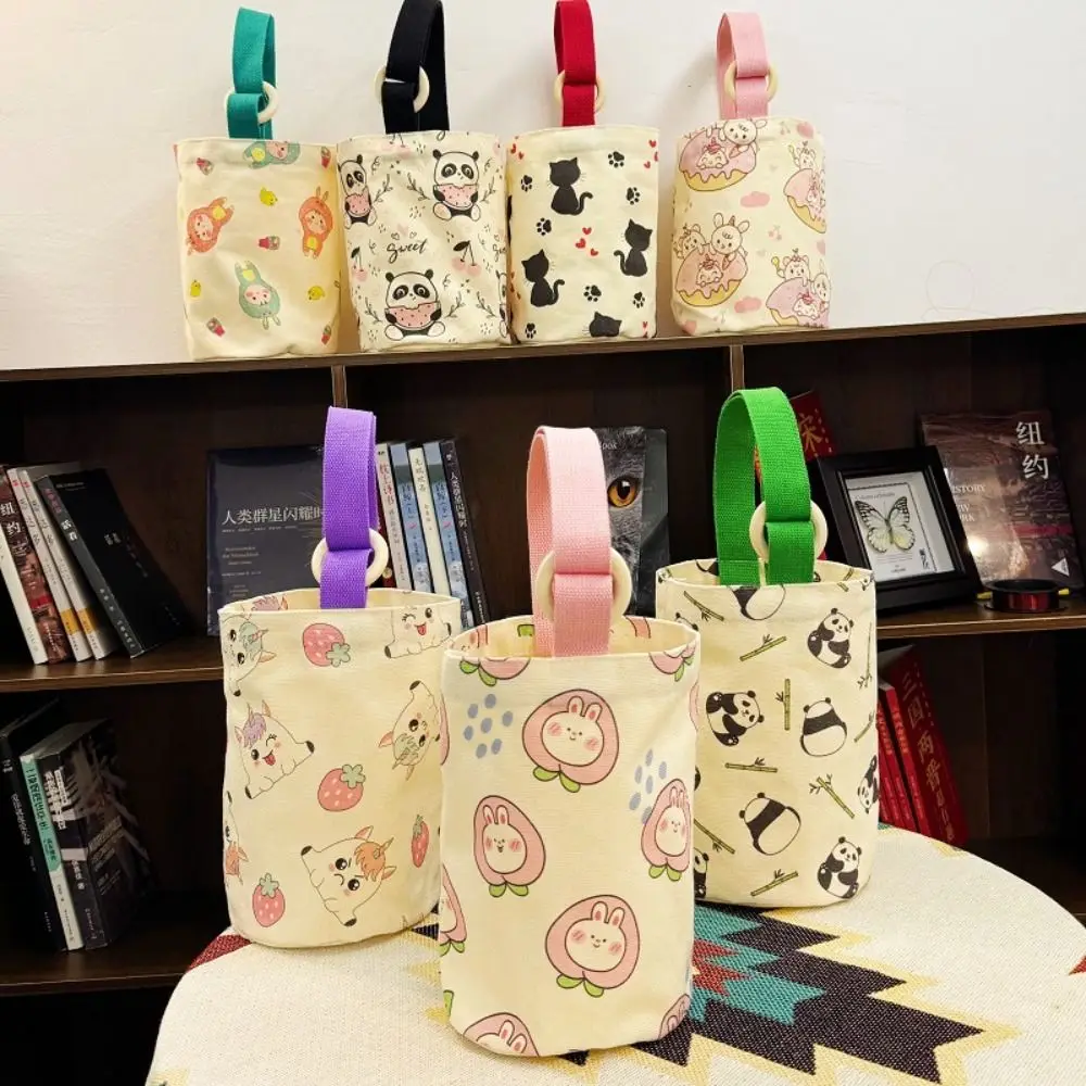 Cute Illustration Bucket Bag Portable Bunny Cartoon Pattern Lunch Bag Canvas Bags