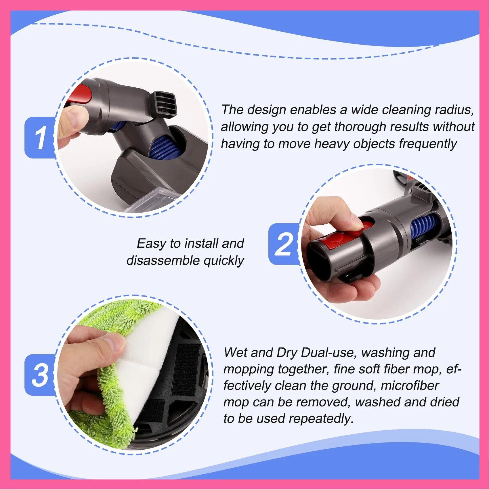 

HOT-для пылесоса Dyson V15 V11 V10 V8 V7, насадка для электрической швабры со съемным резервуаром для воды, 6 многоразовых подушечек для швабры