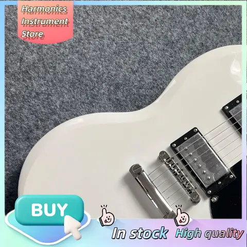 SG Style Electric Guitar HH Pickups White  Mahogany Body Ebony Fretboard Humbucker Small Pickguard Silver Hardware beginner