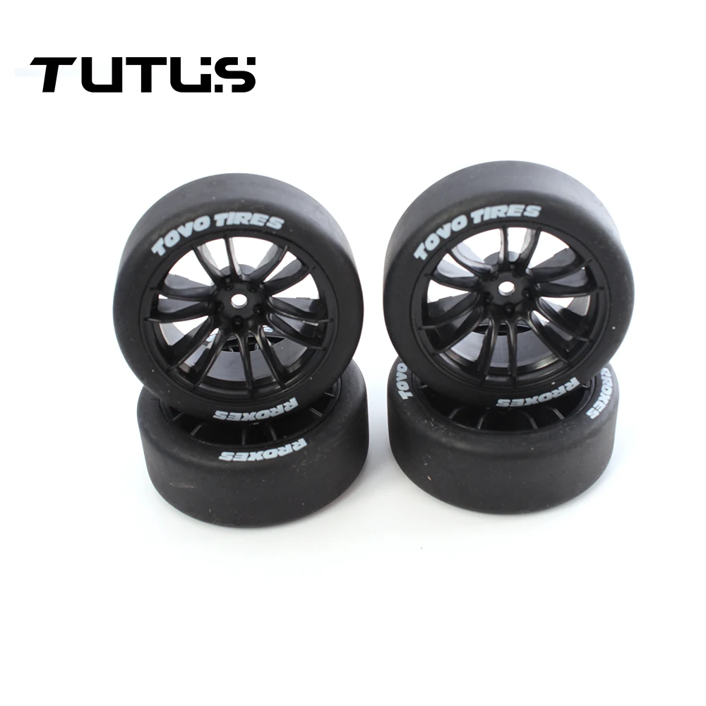 Ruedas de neumáticos de deriva dura de 65 mm a escala 1/10 (4 piezas) - Compatible con Tamiya TT01 TT02 XV01 Kyosho HPI HSP RC en coche de deriva de carretera