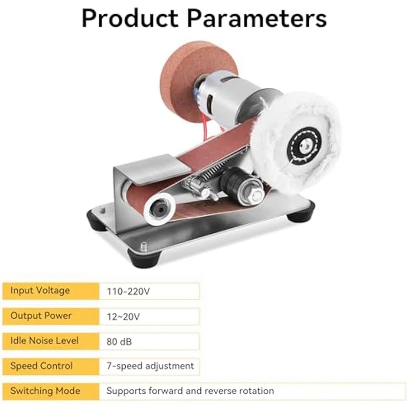 Mini Belt Sander Machine EU Plug Small Bench Belt Sander 7 Gear Adjustable Speed Electric Power Tool