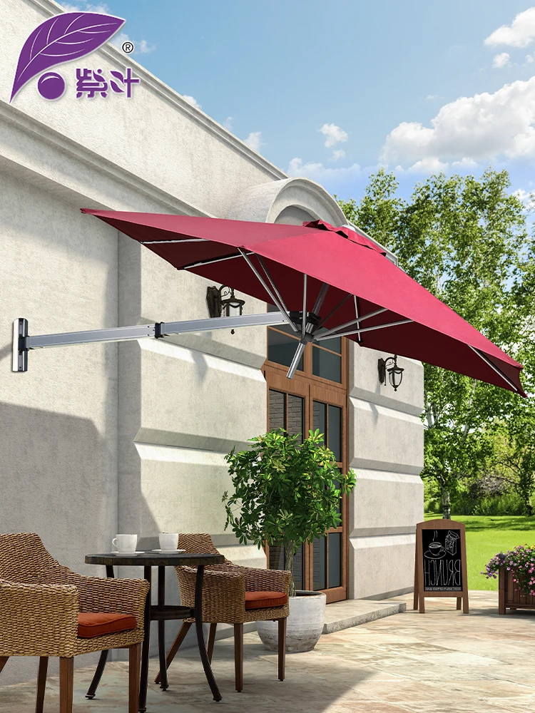 Purple leaf half side sunshade umbrella, wall telescopic umbrella, outdoor umbrella, garden umbrella, solar energy with light, o