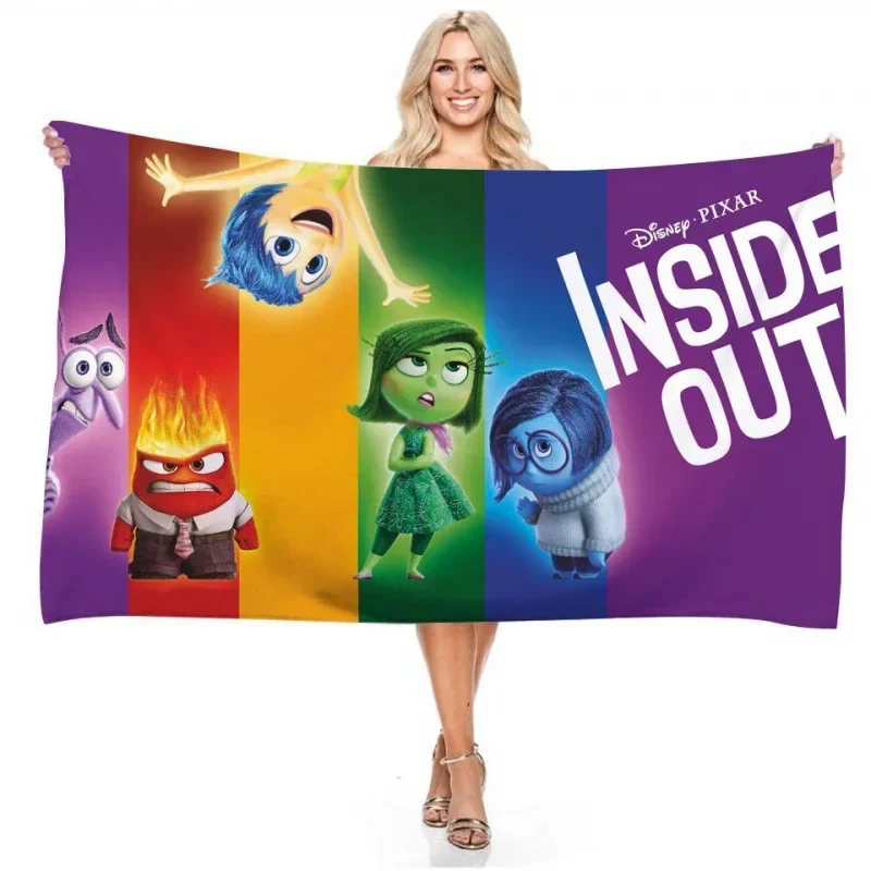 

Disney Inside Out 2 Bath Towel Anime Figures Joy Sadness Anger Fear Disgust Printed Beach Towel Soft Absorbent Bath Towel Gifts